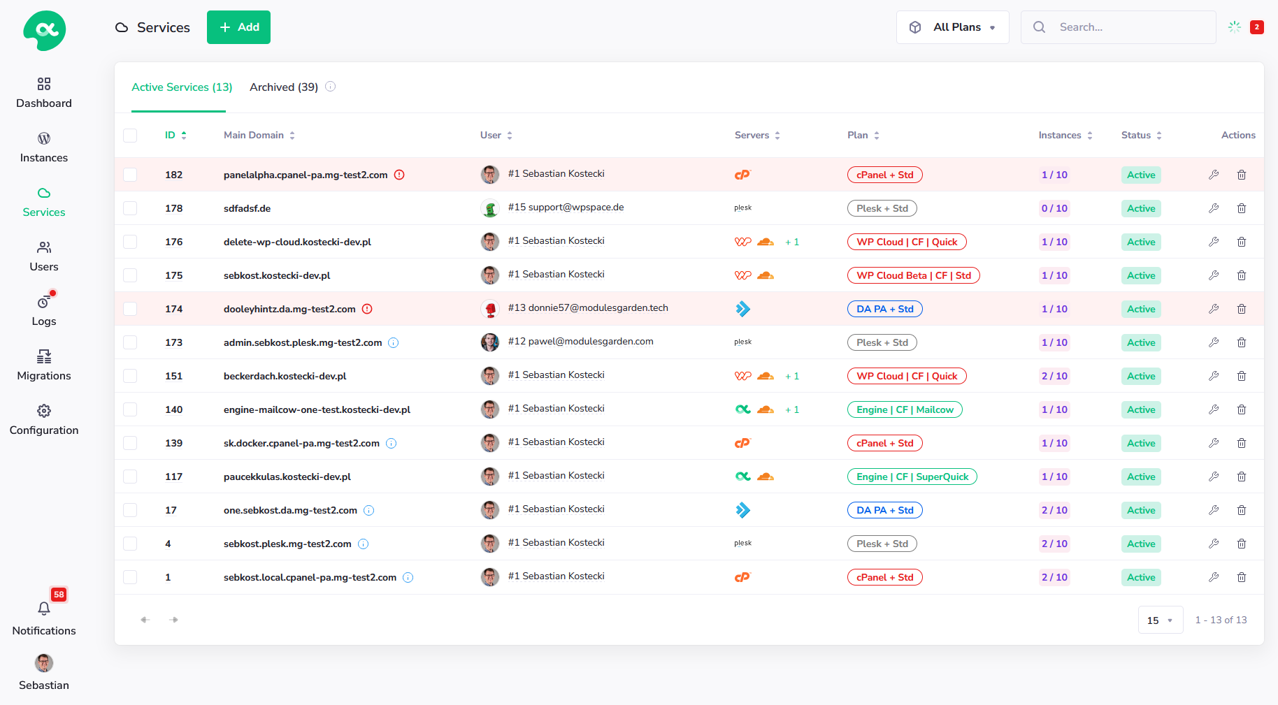 Diagnostic Mode: Services List View - PanelAlpha Documentation